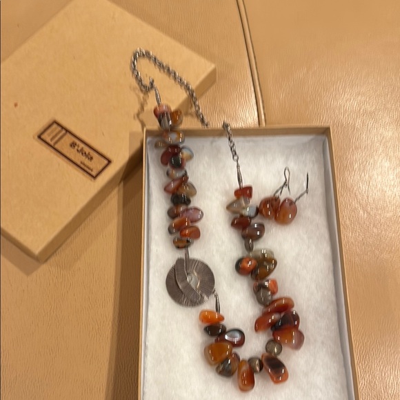 Elegant Black Onyx Carnelian w/SilverNecklace and Earring Set